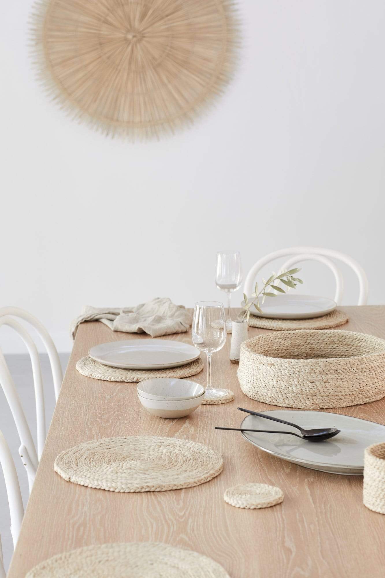 The Dharma Door Home, Table and Gifts Round Jute Coaster Set x 8 in basket Round Natural Jute Coasters x 8 in basket