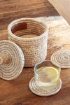 Round Palm Fibre Coasters x 8 (in basket with lid)