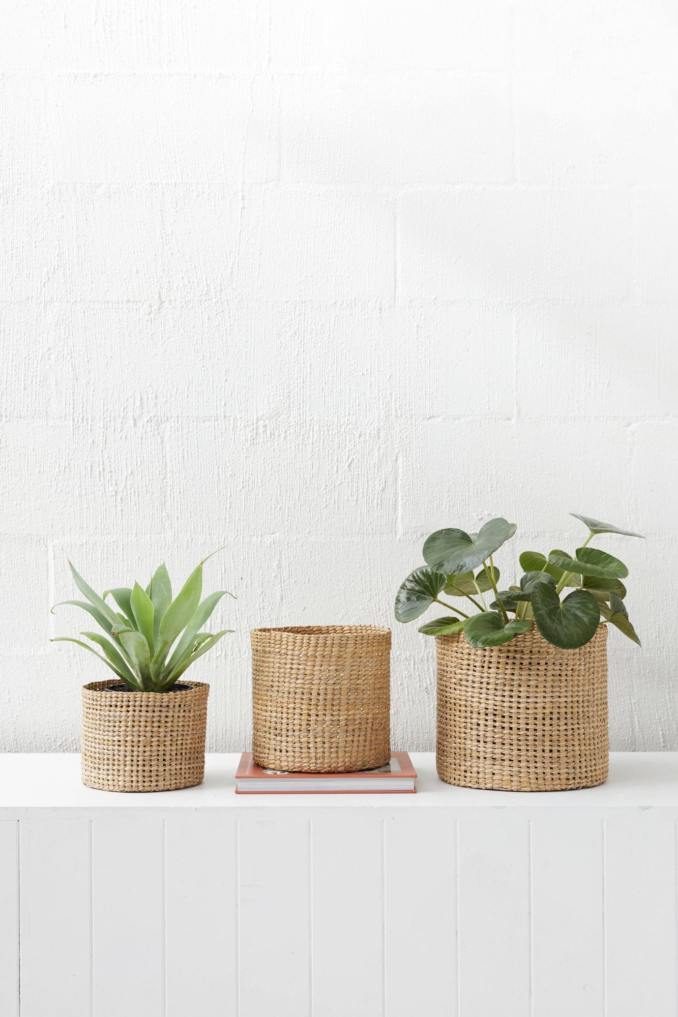 Trio of Round Grass Baskets - Tall