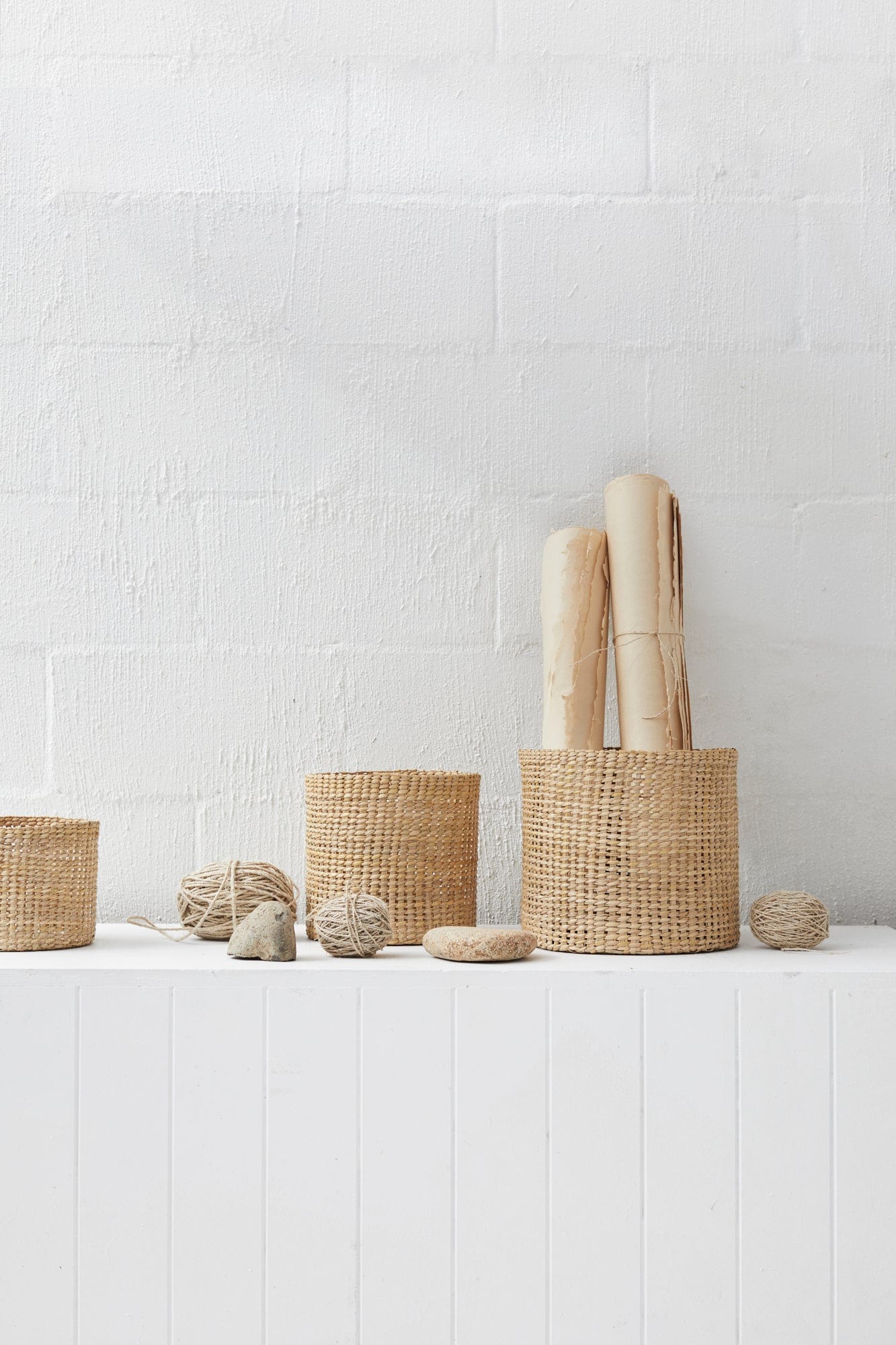 Trio of Round Grass Baskets - Tall