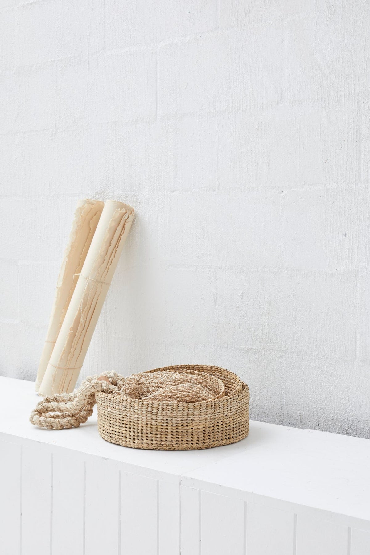 Trio of Round Grass Baskets - Low
