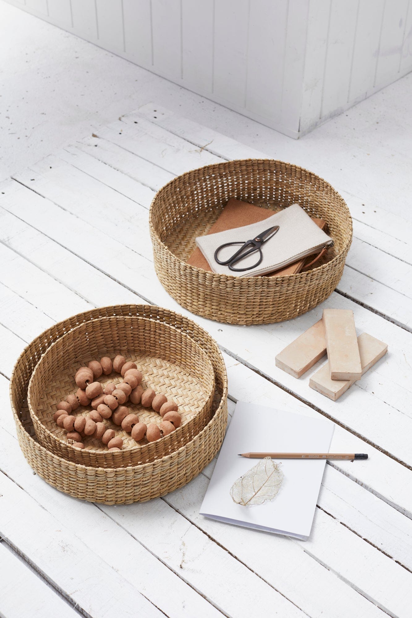 Trio of Round Grass Baskets - Low