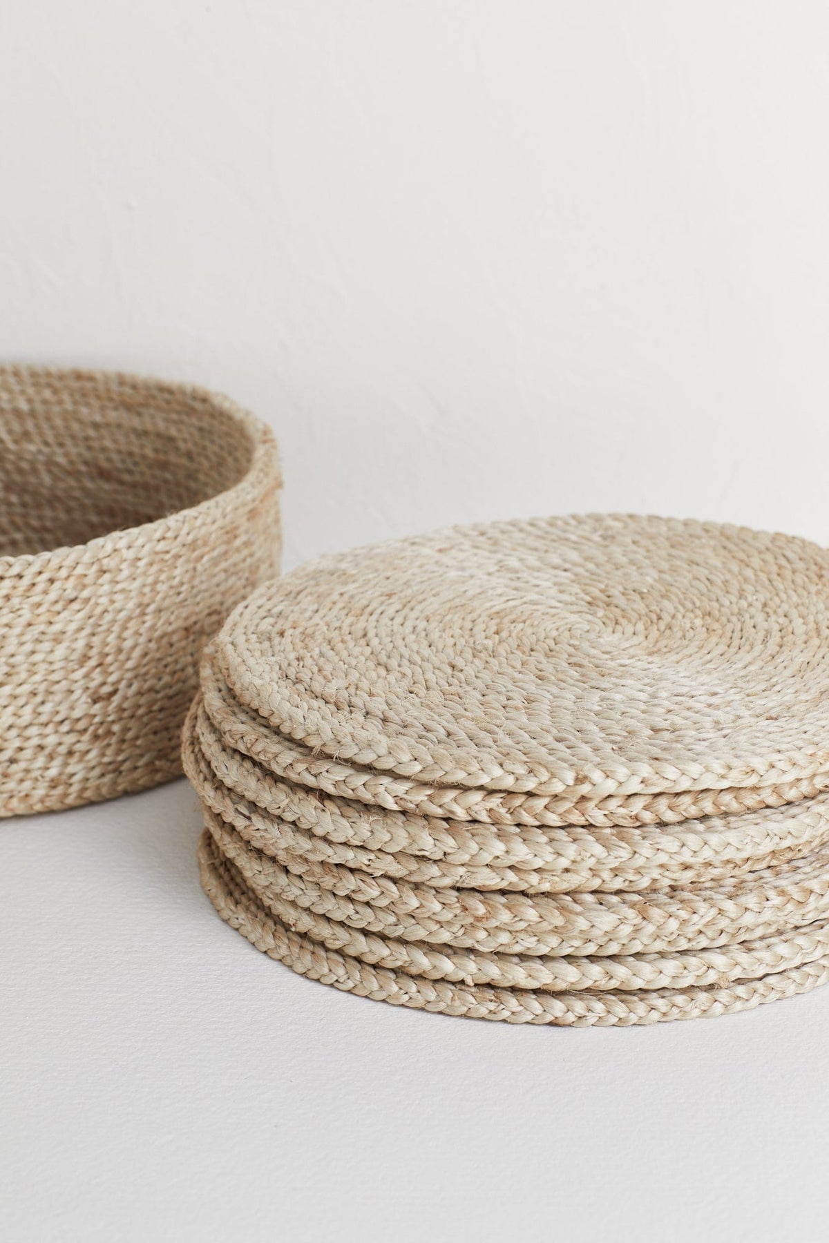Round Natural Jute Placemats x 8 in basket
