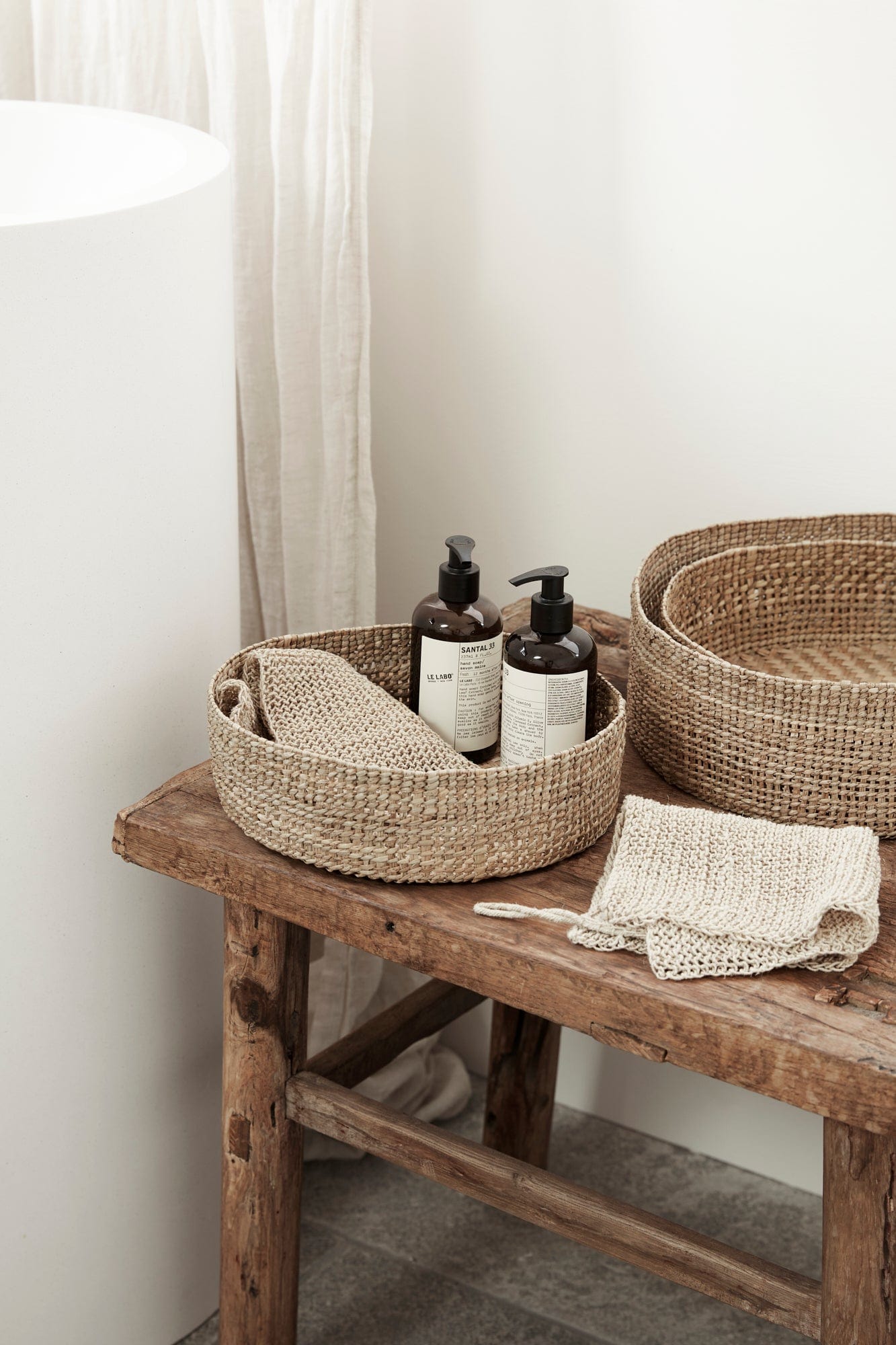 Trio of Round Grass Baskets - Low