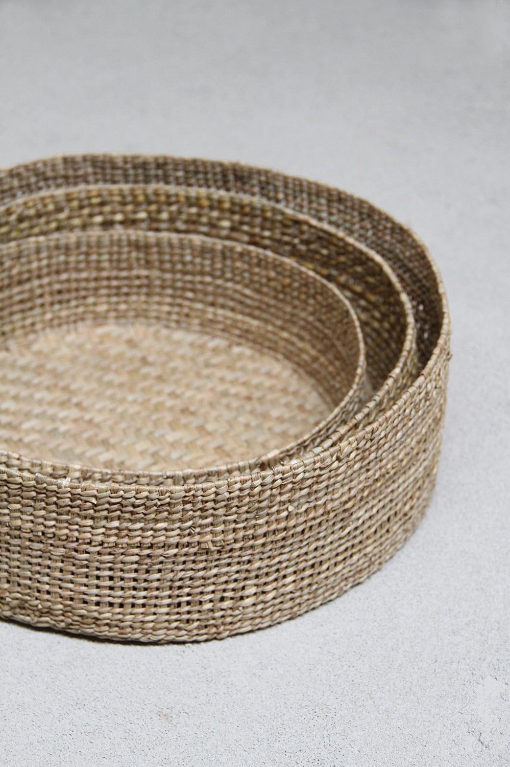 Trio of Round Grass Baskets - Low