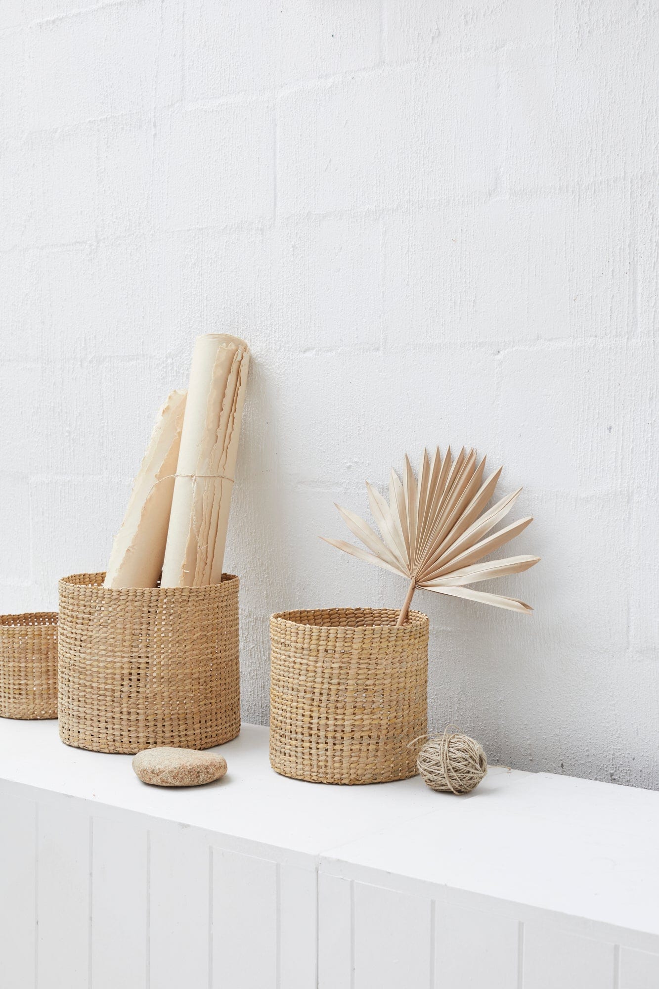 Trio of Round Grass Baskets - Tall