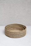 The Dharma Door Basket Woven Pot - Large Trio of Round Grass Baskets - Low
