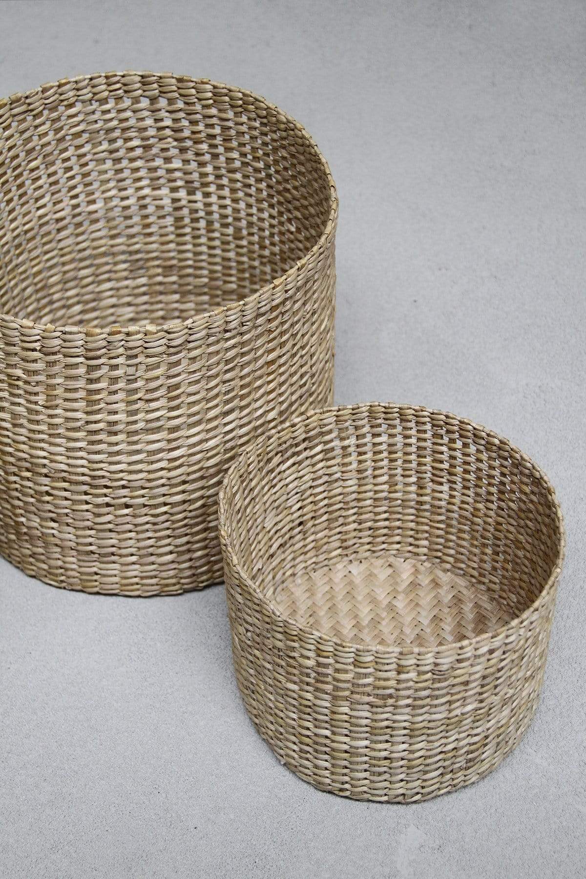 The Dharma Door Basket Trio of Round Grass Baskets - Tall Trio of Round Grass Baskets - Tall