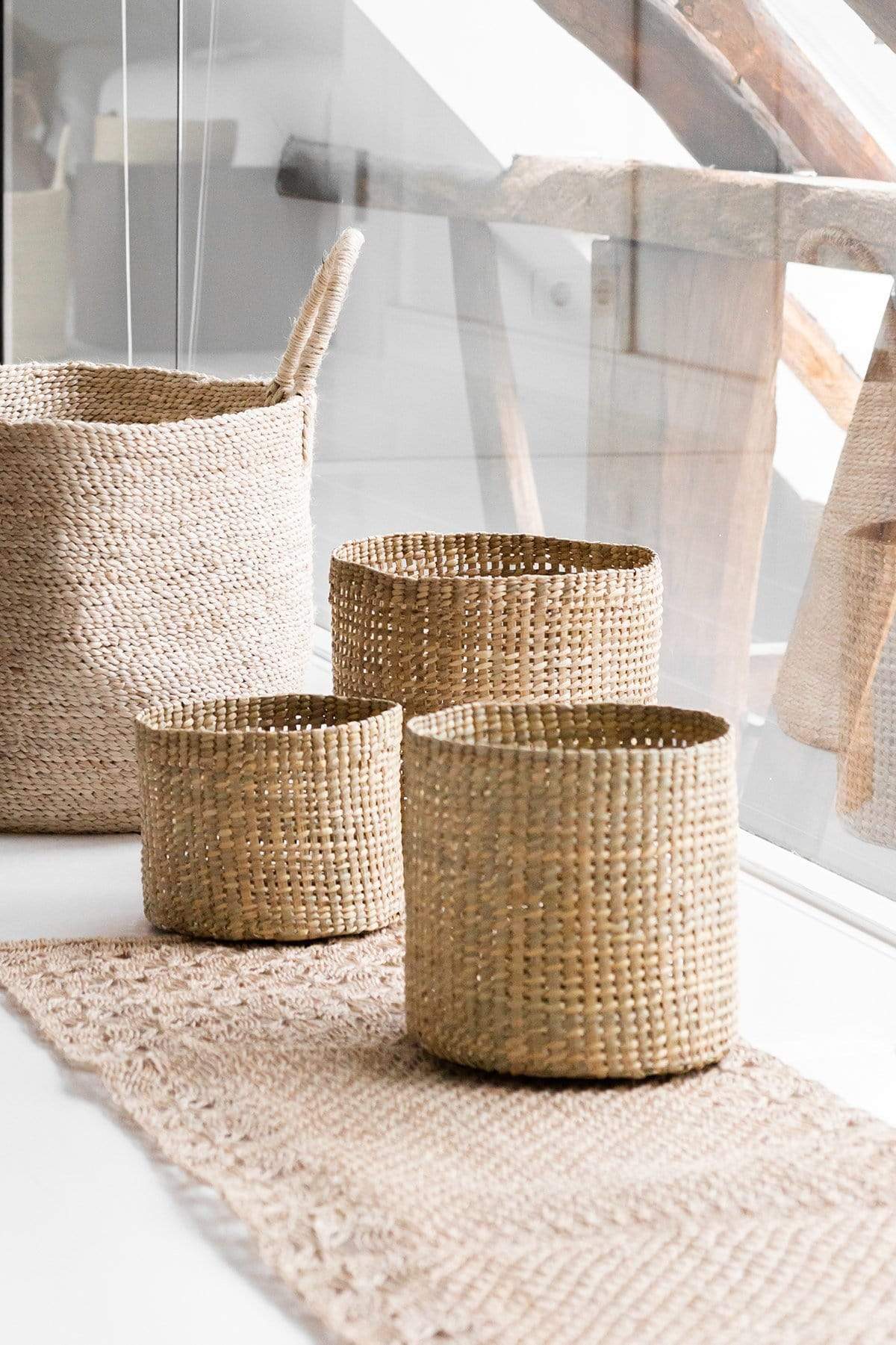 The Dharma Door Basket Trio of Round Grass Baskets - Tall Trio of Round Grass Baskets - Tall