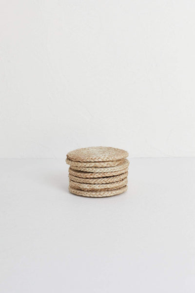 The Dharma Door Home, Table and Gifts Round Jute Coaster Set x 8 in basket Round Natural Jute Coasters x 8 in basket