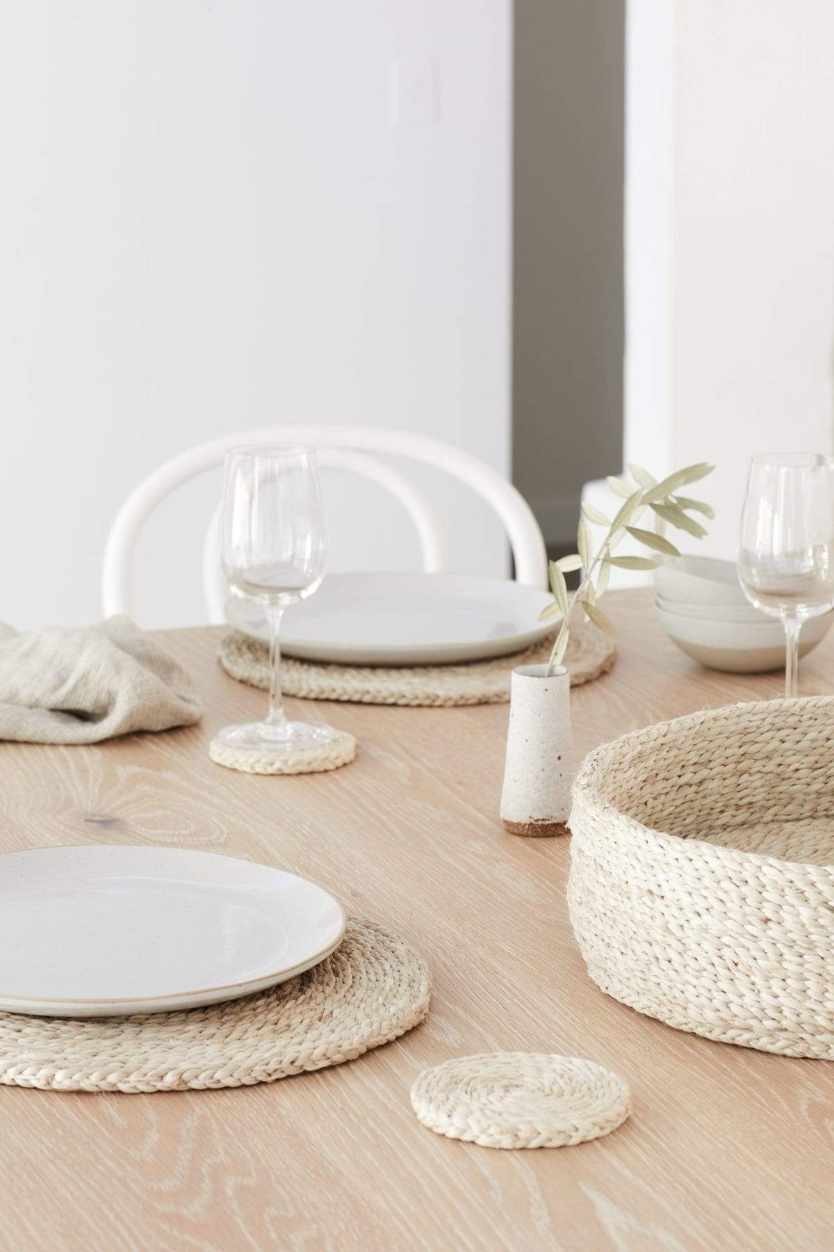 The Dharma Door Home, Table and Gifts Round Jute Coaster Set x 8 in basket Round Natural Jute Coasters x 8 in basket