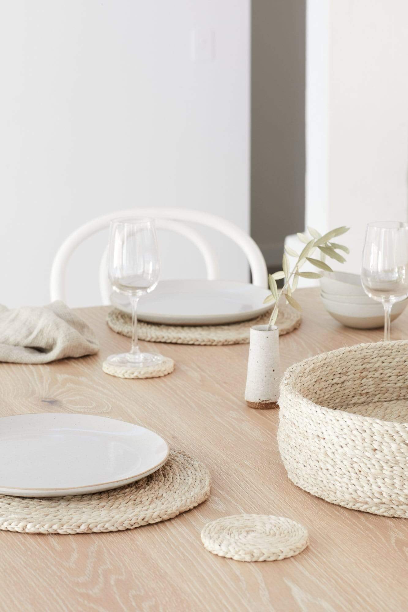 The Dharma Door Home, Table and Gifts Round Jute Coaster Set x 8 in basket Round Natural Jute Coasters x 8 in basket