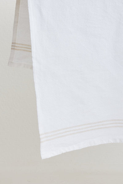 The Dharma Door Organic Cotton Tea Towels Handwoven Tea Towel -  White w/t Oatmeal Stripes